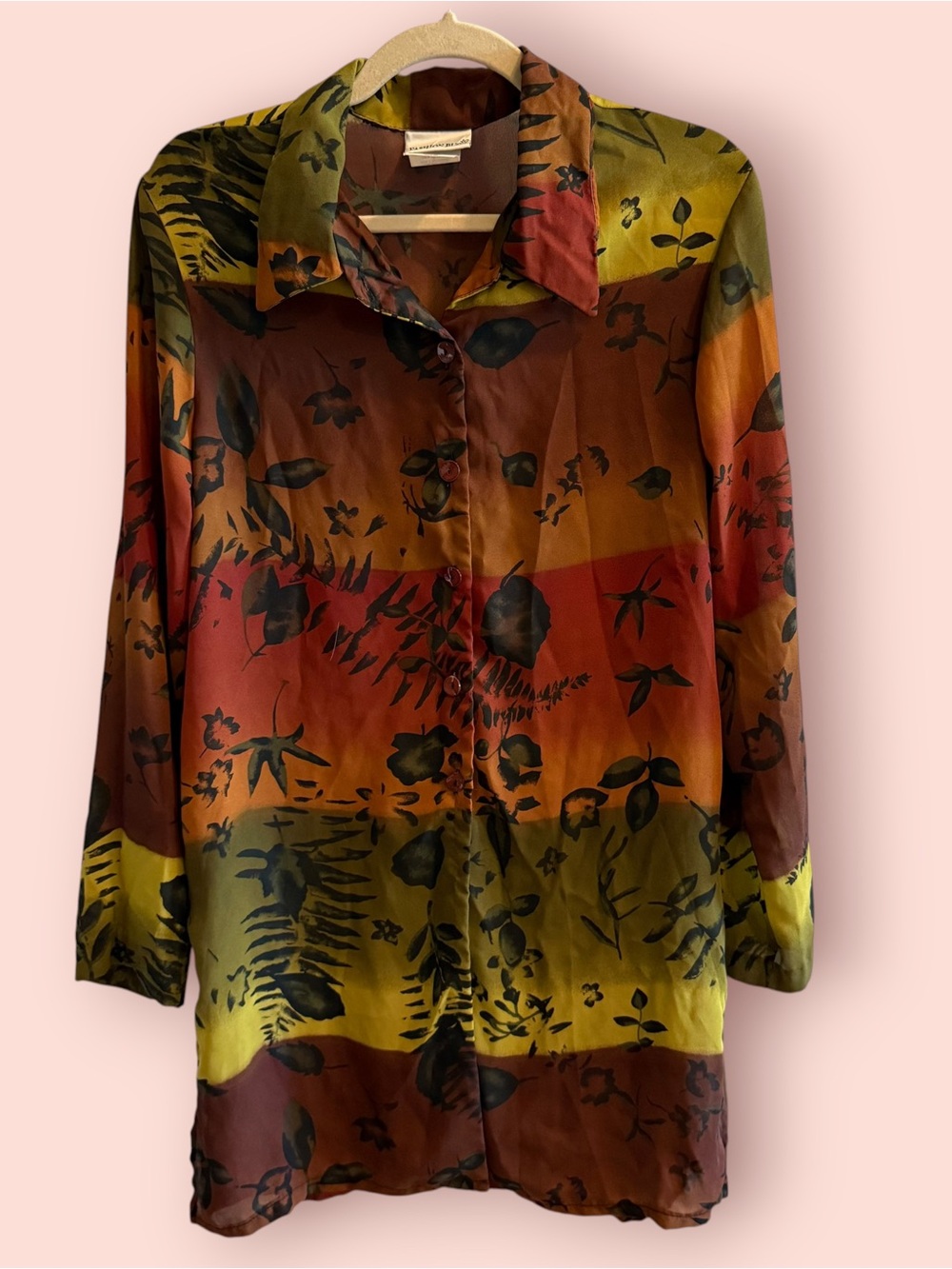 Vintage Fashion Bug Longline Sheer Floral Tunic Blouse Medium Fall